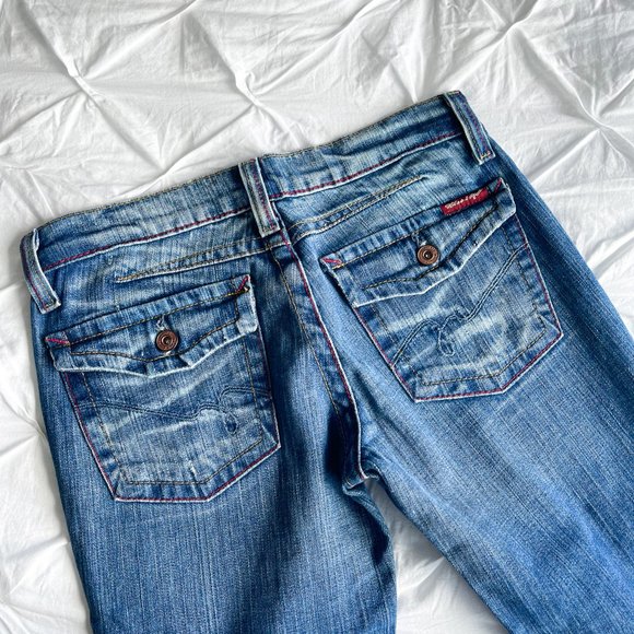B2 Blue 2 Cult California Bootcut Flare Distressed Jeans Medium Wash y2k vintage - Picture 6 of 7